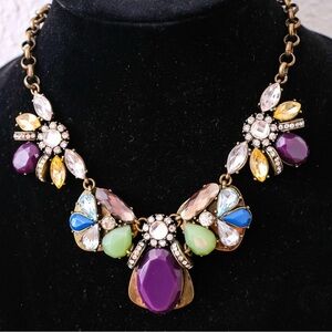 J Crew Rhinestone cluster necklace Brassy tone GORGEOUS